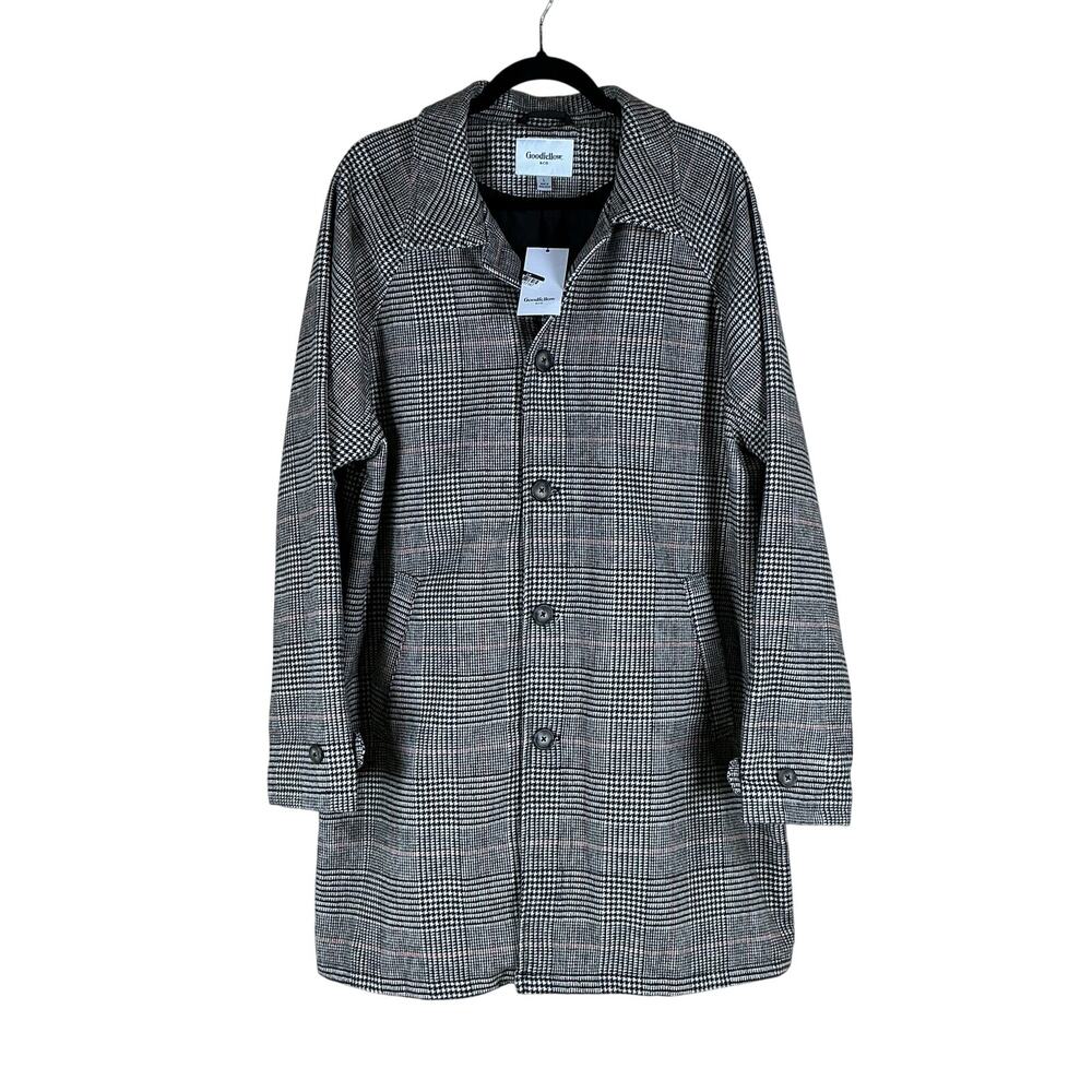 NWT Goodfellow & Co Car Coat Men’s Large Brown Glen Plaid Preppy Winter Formal